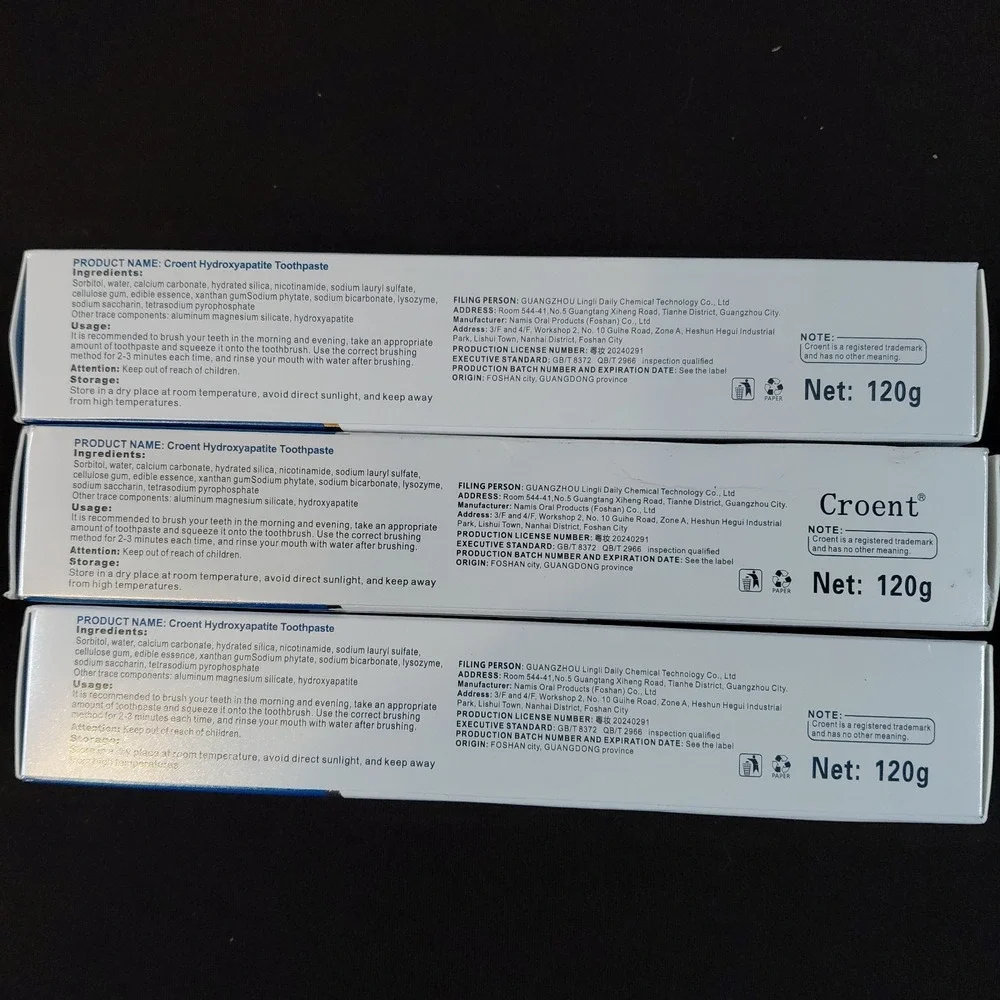 3 Pack Croent 7.5% nHAP White Tooth Repair Hydroxyapatite Toothpaste Mint 120g